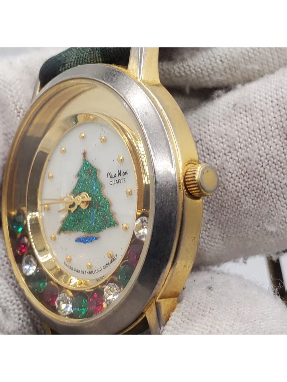 Pierre Nicole Christmas Watch Women 33mm New Battery Christmas Tree Santa Band